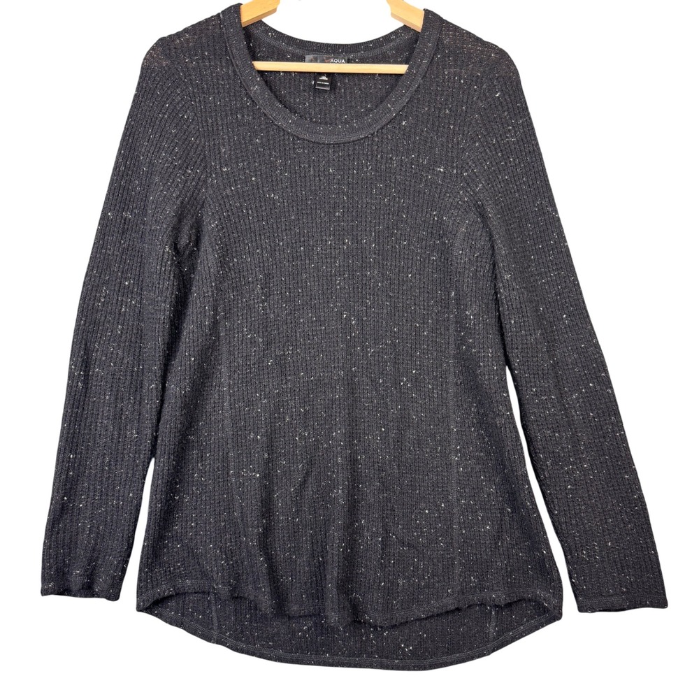 AQUA 100% Cashmere S Charcoal Gray Donegal Speckled Ribbed Scoop Neck Sweater